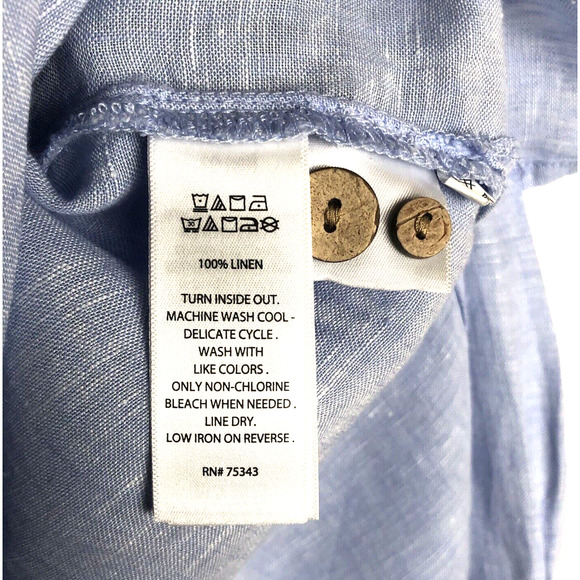 SIGRID OLSEN 100% Linen Tunic Top Sz 1X Blue Roll Tab 1/2 Button Loop Lagenlook - Picture 4 of 11